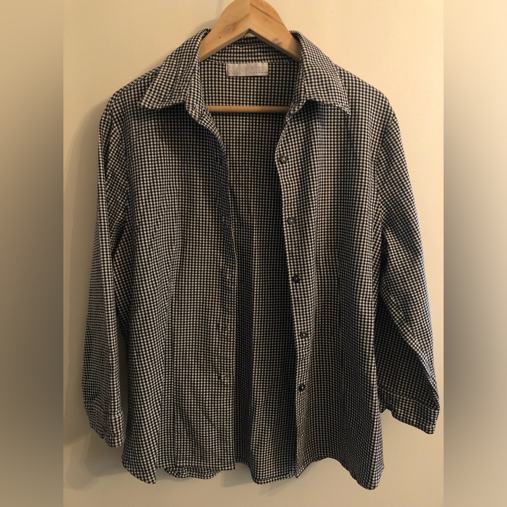Allison Woods Black & White Gingham Button Up Blouse